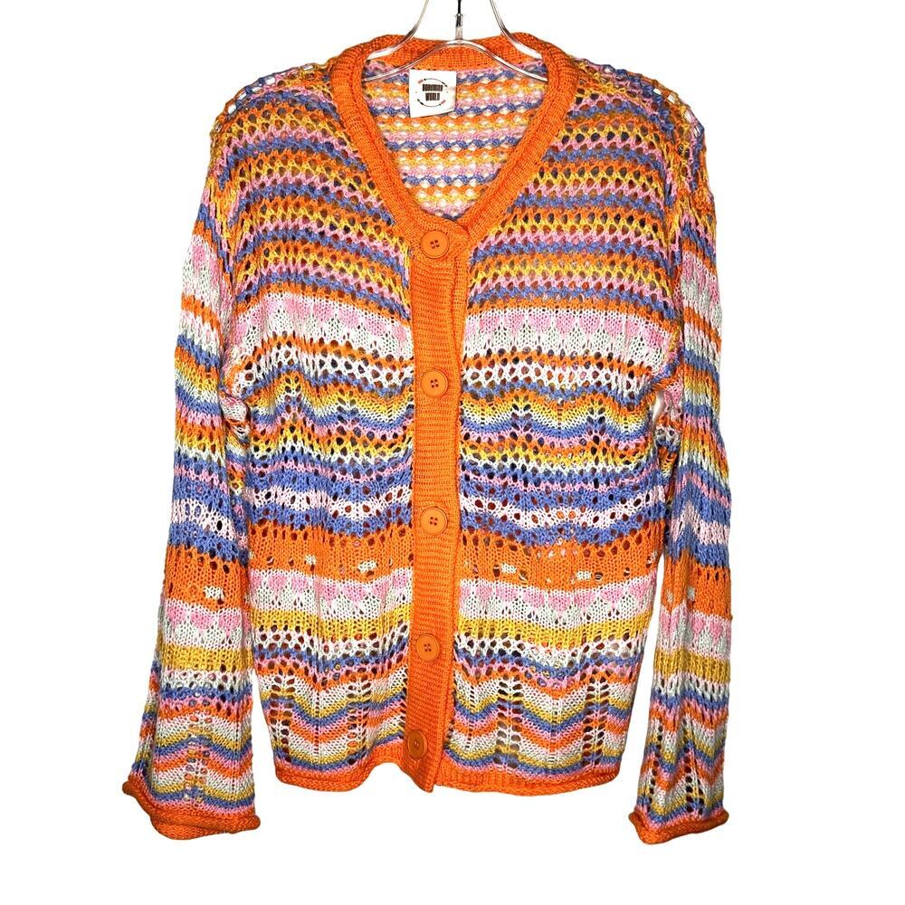 BOHEMIAN WORLD Size M Knit Crochet Cardigan Sweater Colorful